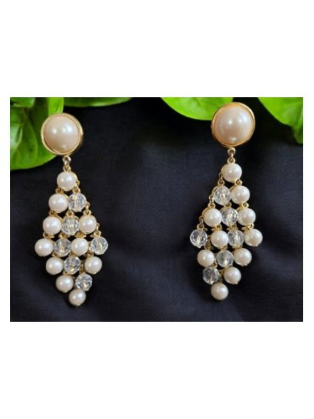 Vintage Gold and Pearl Beaded Chandelier Earrings